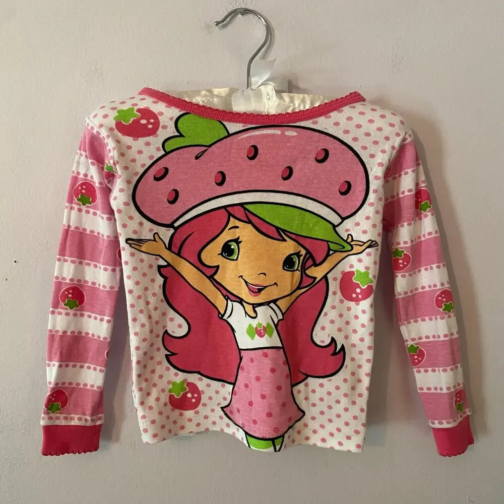 Strawberry Shortcake Y2K Pink Stripe Polka Dot Long Sleeve Tee Kids 24 months